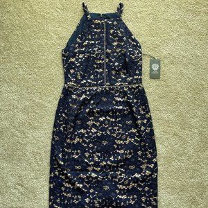 [NEW] Vince Camuto Illusion Sheath Bodycon Sleeveless Lace Dress Blue Size 2